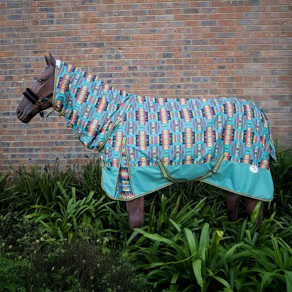 Turnout Combo Blanket with Aztech Print - Turquoise