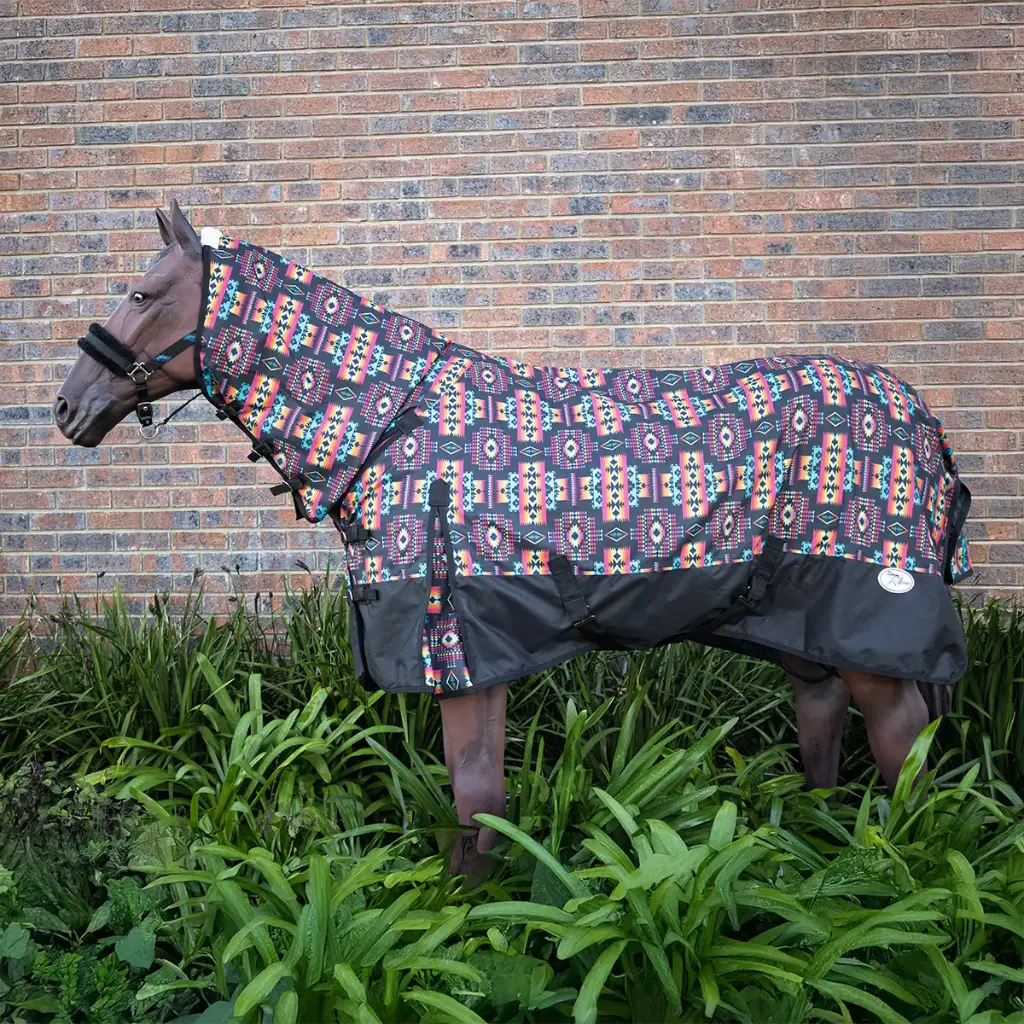 Turnout combo blanket with Aztec print in black